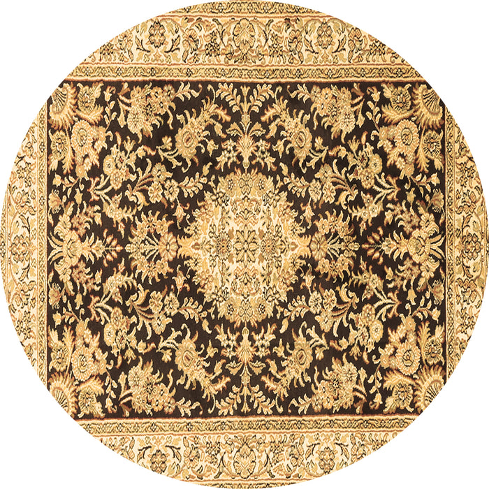 Round Machine Washable Medallion Brown Traditional Rug, wshtr988brn