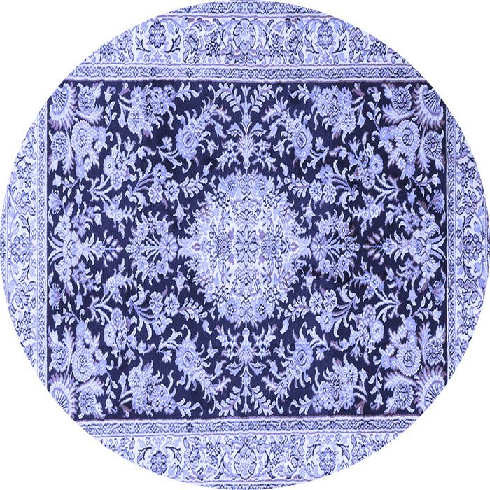Round Machine Washable Medallion Blue Traditional Rug, wshtr988blu