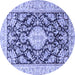 Round Machine Washable Medallion Blue Traditional Rug, wshtr988blu