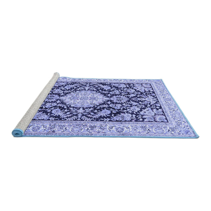 Sideview of Machine Washable Medallion Blue Traditional Rug, wshtr988blu