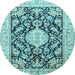Round Machine Washable Medallion Light Blue Traditional Rug, wshtr988lblu