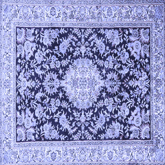 Square Machine Washable Medallion Blue Traditional Rug, wshtr988blu