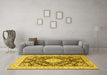 Machine Washable Medallion Yellow Traditional Rug in a Living Room, wshtr988yw