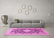 Machine Washable Medallion Pink Traditional Rug in a Living Room, wshtr988pnk
