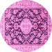 Round Machine Washable Medallion Pink Traditional Rug, wshtr988pnk