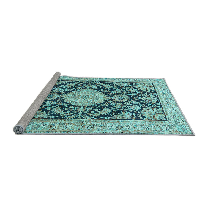 Sideview of Machine Washable Medallion Light Blue Traditional Rug, wshtr988lblu