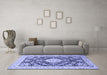 Machine Washable Medallion Blue Traditional Rug in a Living Room, wshtr988blu