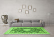 Machine Washable Medallion Green Traditional Area Rugs in a Living Room,, wshtr988grn