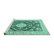 Sideview of Machine Washable Medallion Turquoise Traditional Area Rugs, wshtr988turq