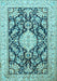 Machine Washable Medallion Light Blue Traditional Rug, wshtr988lblu