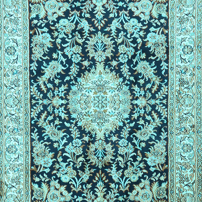 Machine Washable Medallion Light Blue Traditional Rug, wshtr988lblu
