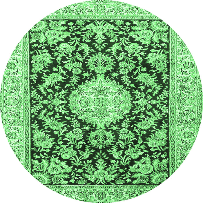 Round Machine Washable Medallion Emerald Green Traditional Area Rugs, wshtr988emgrn