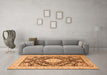 Machine Washable Medallion Orange Traditional Area Rugs in a Living Room, wshtr988org