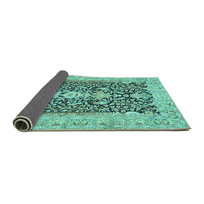 Sideview of Animal Turquoise Traditional Rug, tr989turq