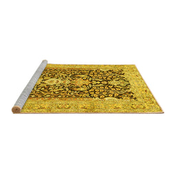 Sideview of Machine Washable Animal Yellow Traditional Rug, wshtr989yw