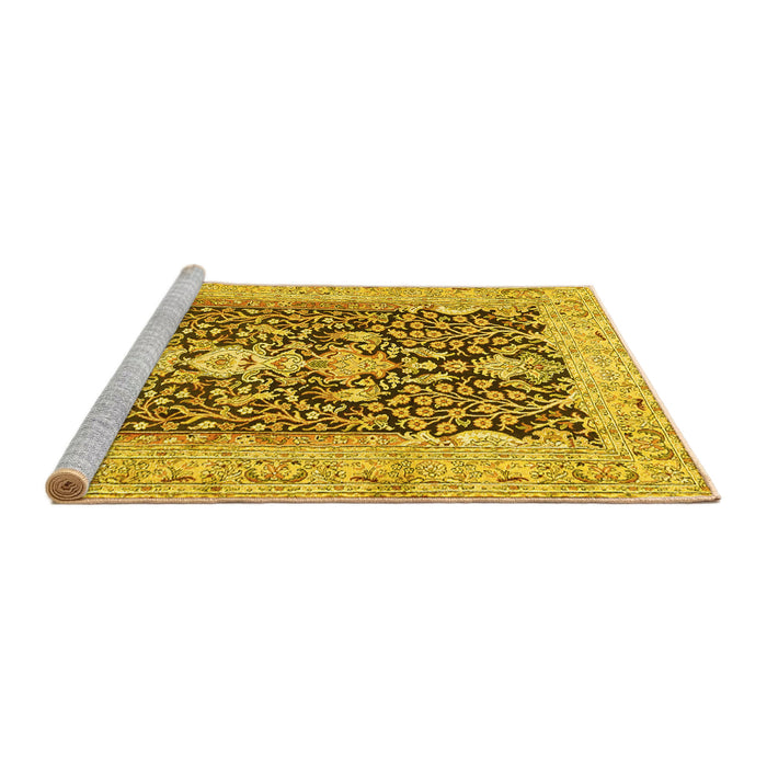 Sideview of Machine Washable Animal Yellow Traditional Rug, wshtr989yw