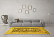 Machine Washable Animal Yellow Traditional Rug in a Living Room, wshtr989yw