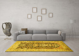 Machine Washable Animal Yellow Traditional Rug in a Living Room, wshtr989yw