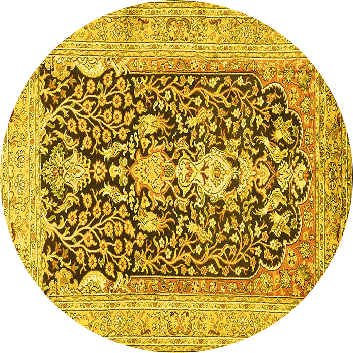 Round Machine Washable Animal Yellow Traditional Rug, wshtr989yw