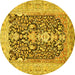 Round Machine Washable Animal Yellow Traditional Rug, wshtr989yw