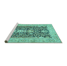 Sideview of Machine Washable Animal Turquoise Traditional Area Rugs, wshtr989turq