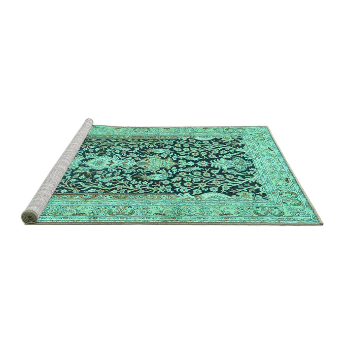 Sideview of Machine Washable Animal Turquoise Traditional Area Rugs, wshtr989turq