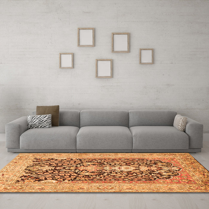 Machine Washable Animal Orange Traditional Area Rugs in a Living Room, wshtr989org