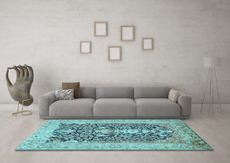 Machine Washable Animal Light Blue Traditional Rug in a Living Room, wshtr989lblu