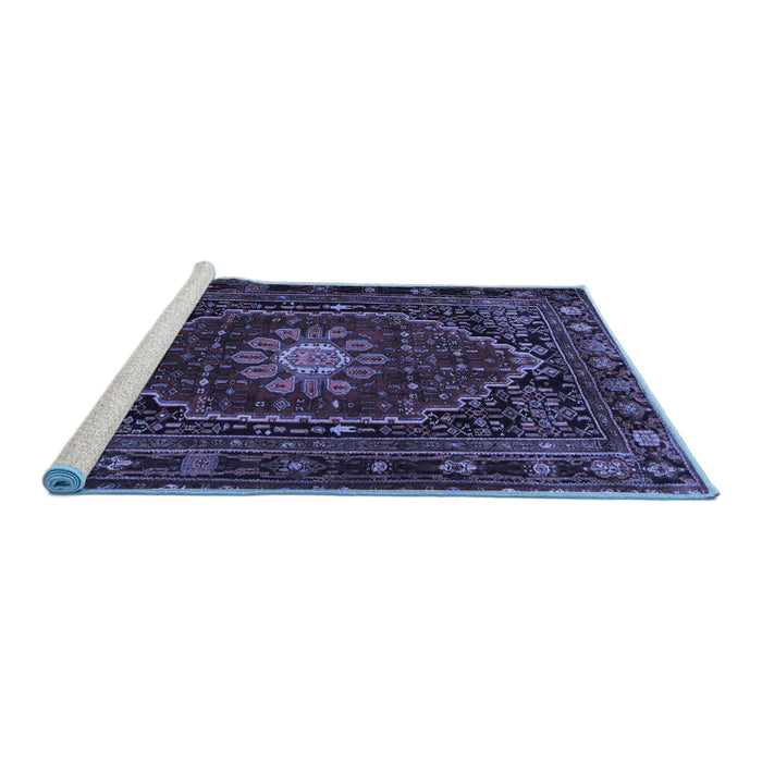 Sideview of Machine Washable Persian Blue Traditional Rug, wshtr98blu