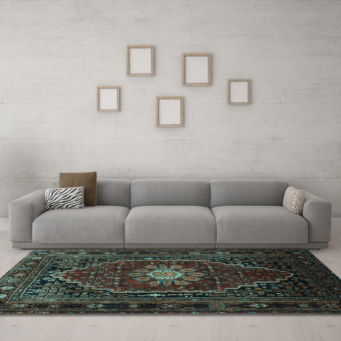Machine Washable Persian Light Blue Traditional Rug in a Living Room, wshtr98lblu