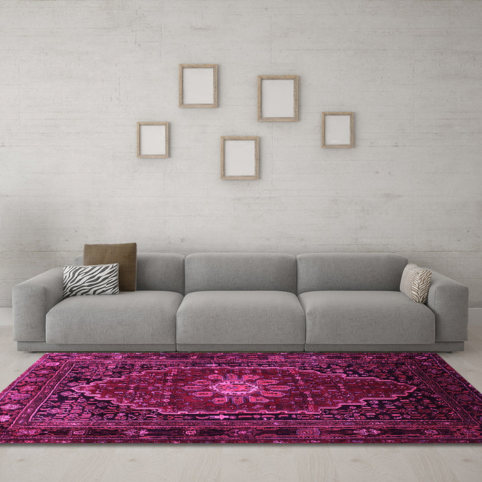 Machine Washable Persian Pink Traditional Rug in a Living Room, wshtr98pnk