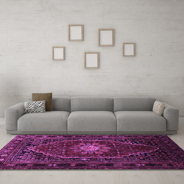 Machine Washable Persian Purple Traditional Area Rugs in a Living Room, wshtr98pur