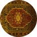 Round Machine Washable Persian Yellow Traditional Rug, wshtr98yw