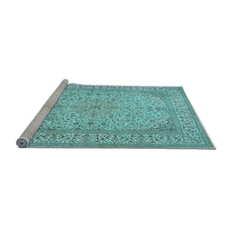 Sideview of Machine Washable Persian Light Blue Traditional Rug, wshtr990lblu