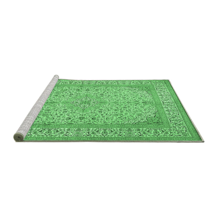 Sideview of Machine Washable Persian Emerald Green Traditional Area Rugs, wshtr990emgrn