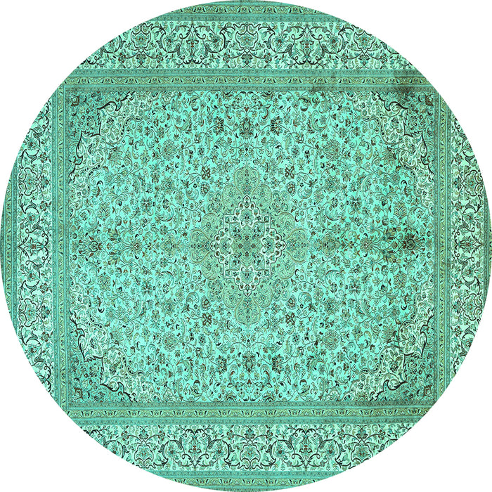 Round Machine Washable Persian Turquoise Traditional Area Rugs, wshtr990turq