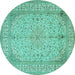 Round Machine Washable Persian Turquoise Traditional Area Rugs, wshtr990turq