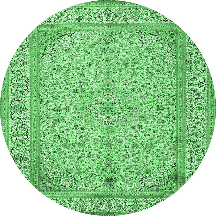Round Machine Washable Persian Emerald Green Traditional Area Rugs, wshtr990emgrn