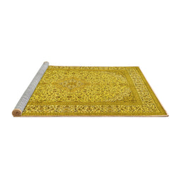 Sideview of Machine Washable Persian Yellow Traditional Rug, wshtr990yw
