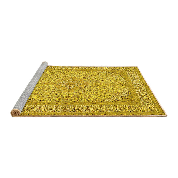 Sideview of Machine Washable Persian Yellow Traditional Rug, wshtr990yw