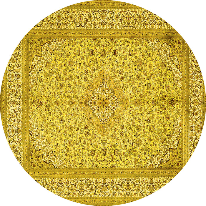 Round Machine Washable Persian Yellow Traditional Rug, wshtr990yw