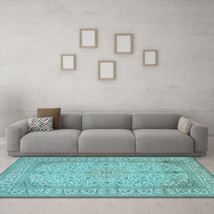 Machine Washable Persian Light Blue Traditional Rug in a Living Room, wshtr990lblu