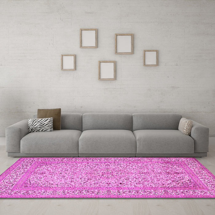 Machine Washable Persian Pink Traditional Rug in a Living Room, wshtr990pnk