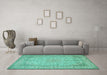 Machine Washable Persian Turquoise Traditional Area Rugs in a Living Room,, wshtr990turq