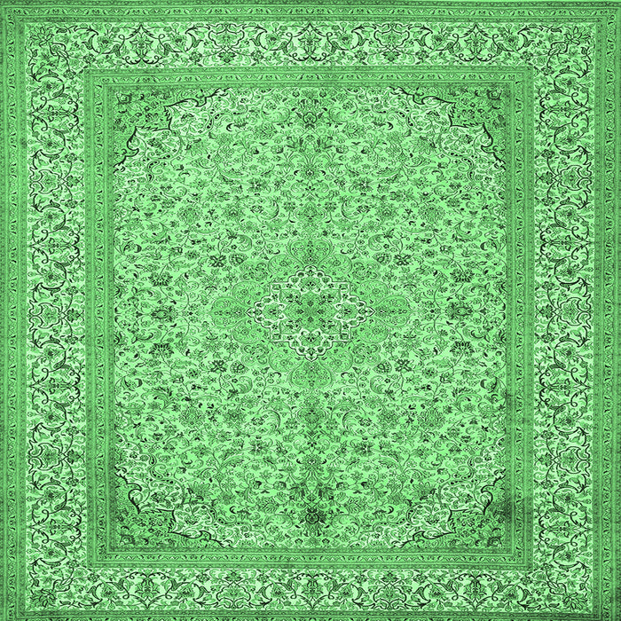 Square Machine Washable Persian Emerald Green Traditional Area Rugs, wshtr990emgrn