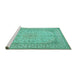 Sideview of Machine Washable Persian Turquoise Traditional Area Rugs, wshtr990turq