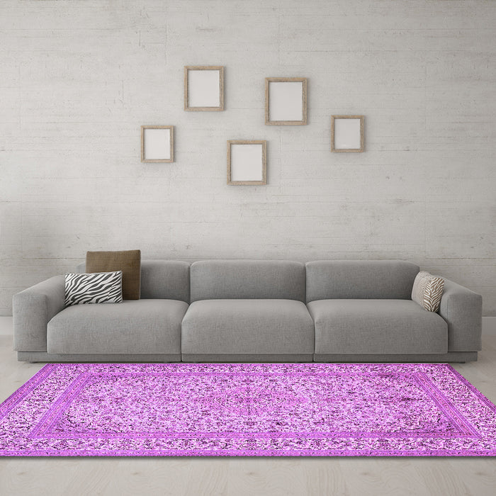 Machine Washable Persian Purple Traditional Area Rugs in a Living Room, wshtr990pur