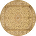 Round Persian Brown Traditional Rug, tr990brn