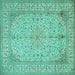 Square Machine Washable Persian Turquoise Traditional Area Rugs, wshtr990turq
