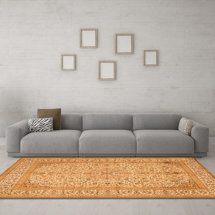 Machine Washable Persian Orange Traditional Area Rugs in a Living Room, wshtr990org